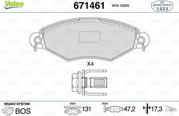 Valeo 671461 - Тормозные колодки, дисковые, комплект www.autospares.lv