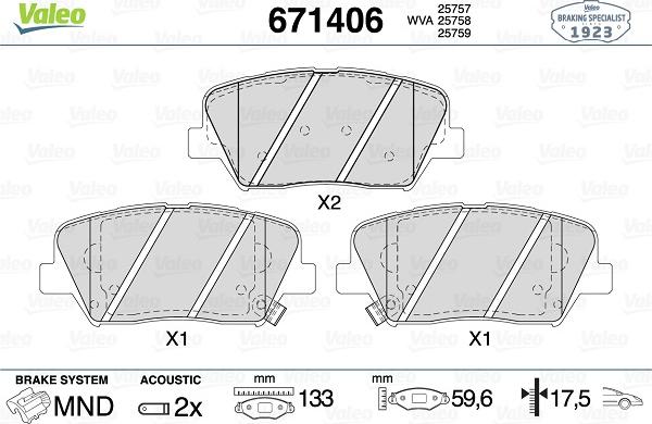 Valeo 671406 - Тормозные колодки, дисковые, комплект www.autospares.lv