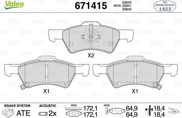 Valeo 671415 - Bremžu uzliku kompl., Disku bremzes www.autospares.lv