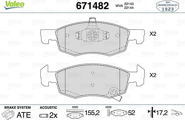 Valeo 671482 - Bremžu uzliku kompl., Disku bremzes www.autospares.lv