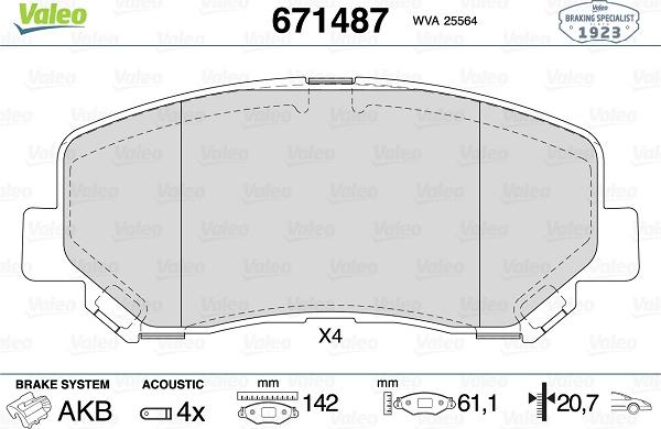 Valeo 671487 - Тормозные колодки, дисковые, комплект www.autospares.lv