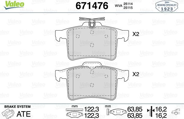 Valeo 671476 - Bremžu uzliku kompl., Disku bremzes www.autospares.lv