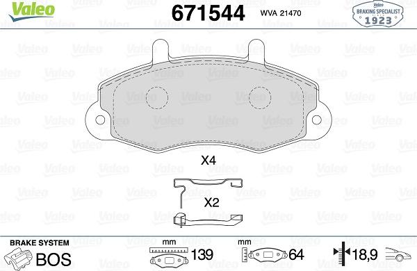 Valeo 671544 - Bremžu uzliku kompl., Disku bremzes www.autospares.lv