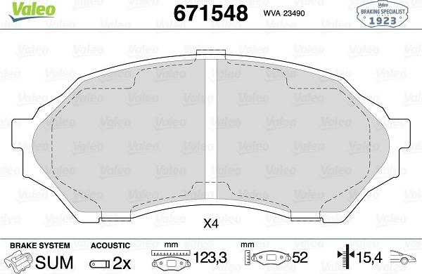 Valeo 671548 - Bremžu uzliku kompl., Disku bremzes www.autospares.lv