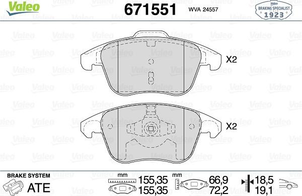 Valeo 671551 - Brake Pad Set, disc brake www.autospares.lv