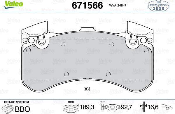 Valeo 671566 - Bremžu uzliku kompl., Disku bremzes www.autospares.lv