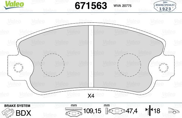 Valeo 671563 - Тормозные колодки, дисковые, комплект www.autospares.lv