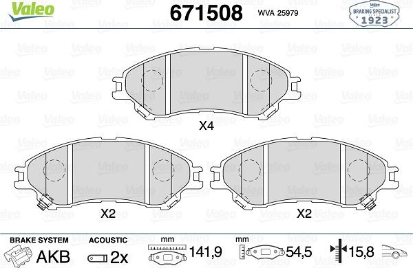 Valeo 671508 - Brake Pad Set, disc brake www.autospares.lv