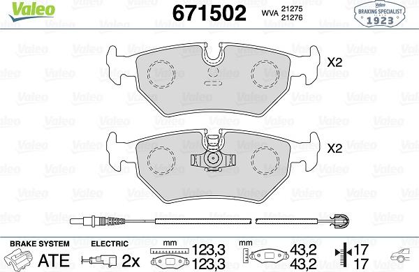 Valeo 671502 - Bremžu uzliku kompl., Disku bremzes autospares.lv