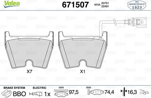 Valeo 671507 - Bremžu uzliku kompl., Disku bremzes www.autospares.lv