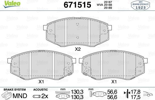 Valeo 671515 - Тормозные колодки, дисковые, комплект www.autospares.lv