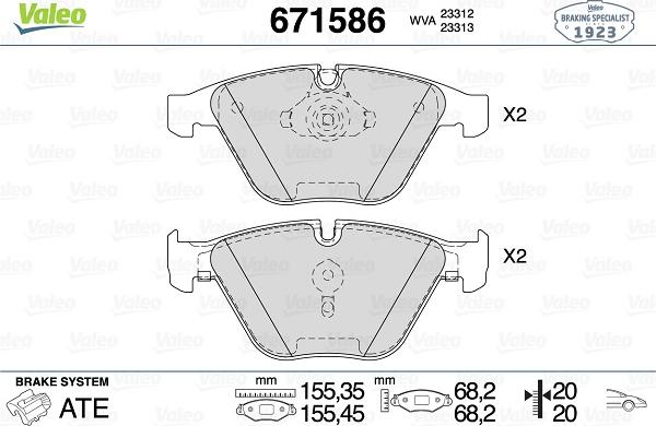 Valeo 671586 - Bremžu uzliku kompl., Disku bremzes www.autospares.lv