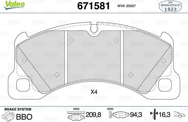 Valeo 671581 - Bremžu uzliku kompl., Disku bremzes www.autospares.lv