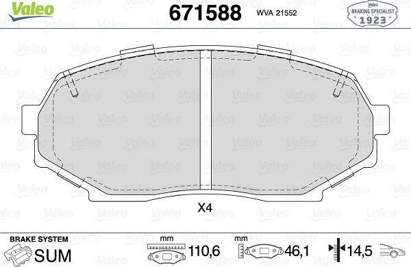 Valeo 671588 - Bremžu uzliku kompl., Disku bremzes www.autospares.lv