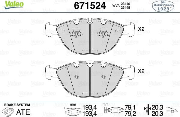 Valeo 671524 - Bremžu uzliku kompl., Disku bremzes www.autospares.lv