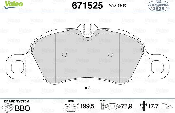 Valeo 671525 - Bremžu uzliku kompl., Disku bremzes www.autospares.lv