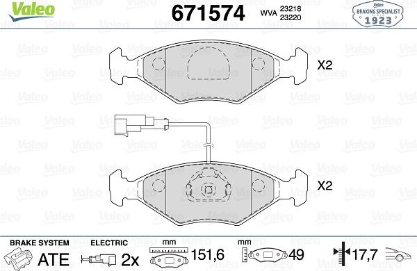 Valeo 671574 - Bremžu uzliku kompl., Disku bremzes www.autospares.lv