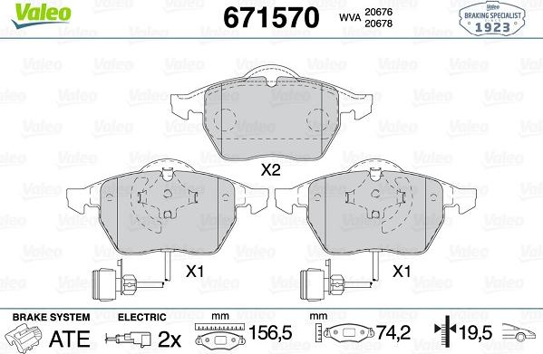 Valeo 671570 - Тормозные колодки, дисковые, комплект www.autospares.lv