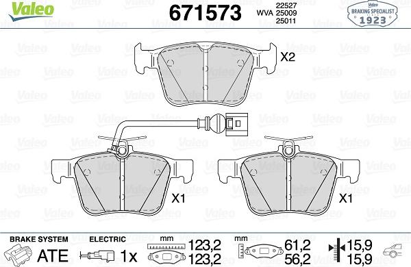 Valeo 671573 - Тормозные колодки, дисковые, комплект www.autospares.lv