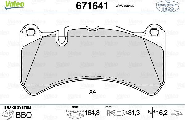 Valeo 671641 - Bremžu uzliku kompl., Disku bremzes www.autospares.lv