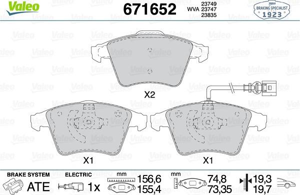 Valeo 671652 - Bremžu uzliku kompl., Disku bremzes www.autospares.lv