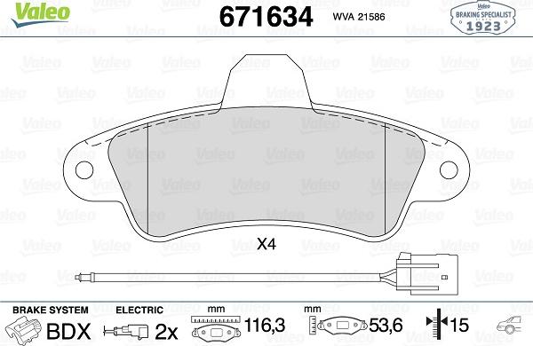 Valeo 671634 - Bremžu uzliku kompl., Disku bremzes www.autospares.lv