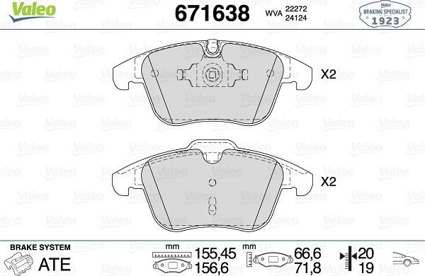 Valeo 671638 - Тормозные колодки, дисковые, комплект www.autospares.lv