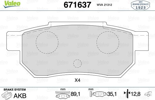 Valeo 671637 - Bremžu uzliku kompl., Disku bremzes www.autospares.lv