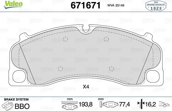 Valeo 671671 - Bremžu uzliku kompl., Disku bremzes www.autospares.lv