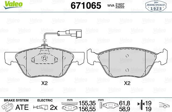 Valeo 671065 - Тормозные колодки, дисковые, комплект www.autospares.lv