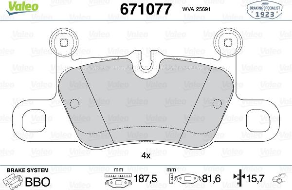 Valeo 671077 - Bremžu uzliku kompl., Disku bremzes www.autospares.lv