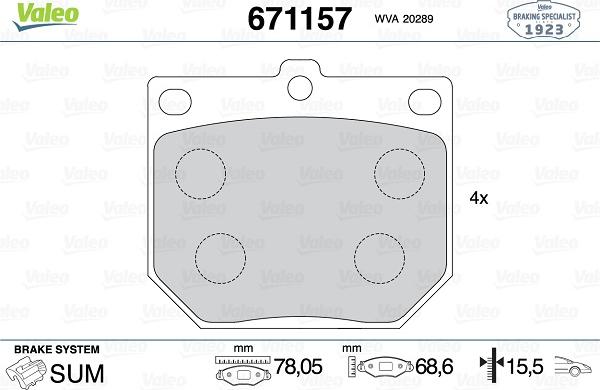 Valeo 671157 - Bremžu uzliku kompl., Disku bremzes www.autospares.lv