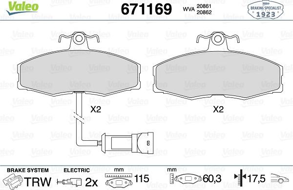 Valeo 671169 - Brake Pad Set, disc brake www.autospares.lv