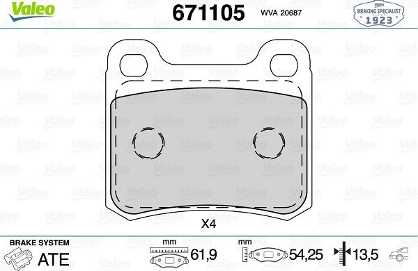 Valeo 671105 - Brake Pad Set, disc brake www.autospares.lv