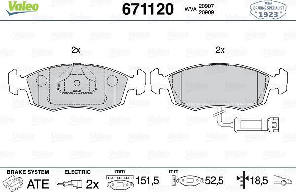 Valeo 671120 - Bremžu uzliku kompl., Disku bremzes autospares.lv