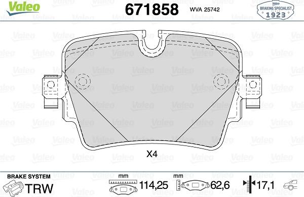 Valeo 671858 - Bremžu uzliku kompl., Disku bremzes www.autospares.lv