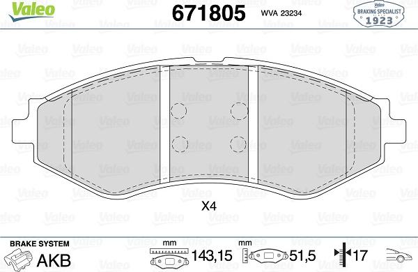 Valeo 671805 - Bremžu uzliku kompl., Disku bremzes www.autospares.lv