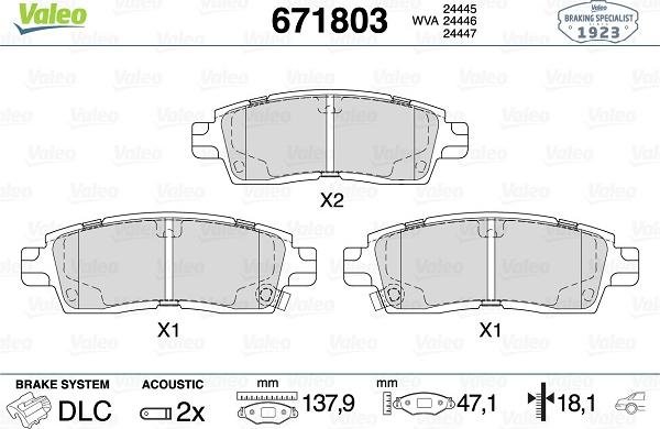 Valeo 671803 - Bremžu uzliku kompl., Disku bremzes www.autospares.lv