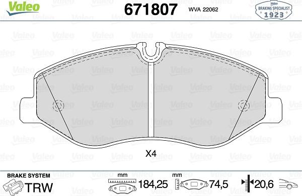 Valeo 671807 - Bremžu uzliku kompl., Disku bremzes www.autospares.lv