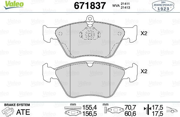 Valeo 671837 - Bremžu uzliku kompl., Disku bremzes www.autospares.lv