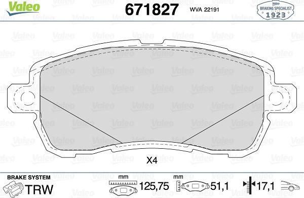 Valeo 671827 - Bremžu uzliku kompl., Disku bremzes www.autospares.lv