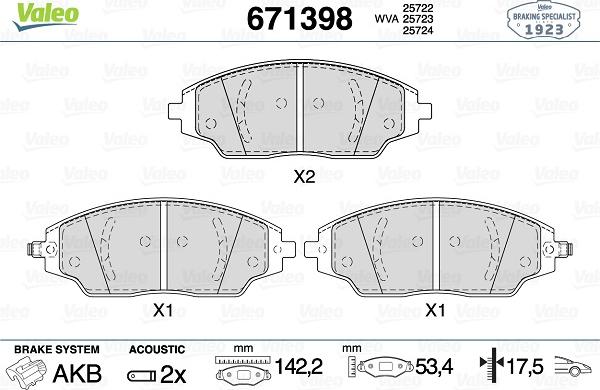 Valeo 671398 - Bremžu uzliku kompl., Disku bremzes autospares.lv