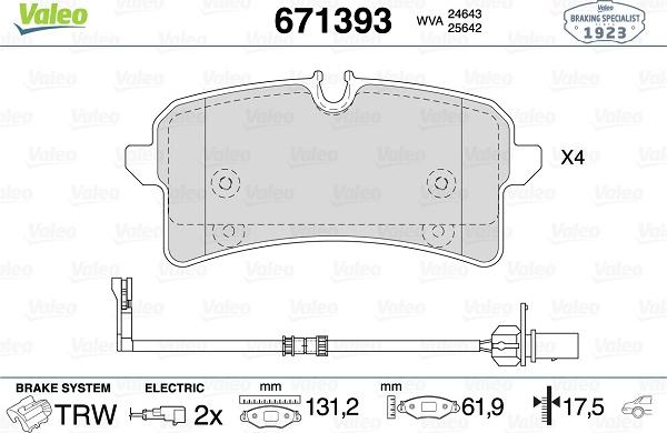 Valeo 671393 - Bremžu uzliku kompl., Disku bremzes www.autospares.lv