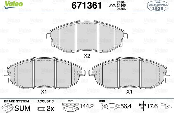 Valeo 671361 - Тормозные колодки, дисковые, комплект www.autospares.lv