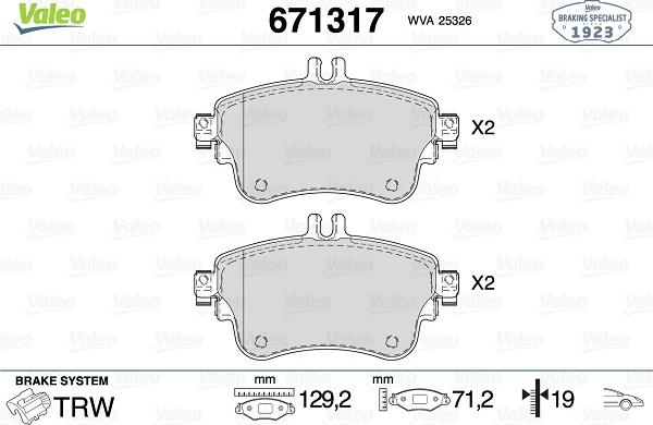 Valeo 671317 - Bremžu uzliku kompl., Disku bremzes www.autospares.lv