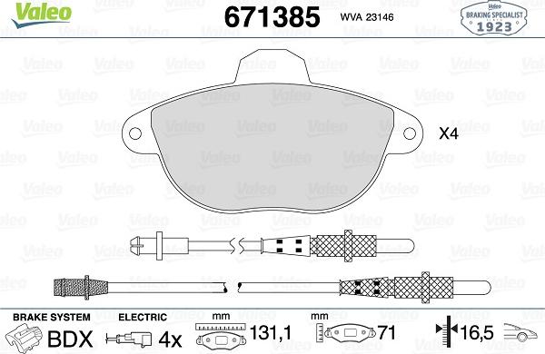 Valeo 671385 - Bremžu uzliku kompl., Disku bremzes www.autospares.lv