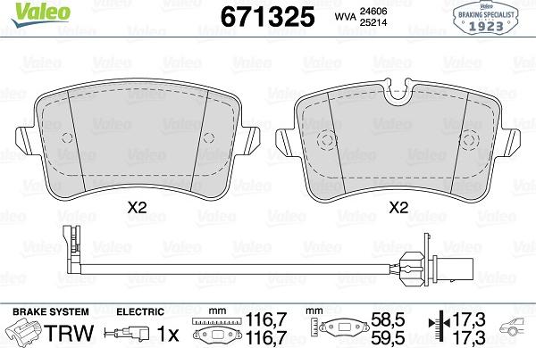 Valeo 671325 - Brake Pad Set, disc brake www.autospares.lv