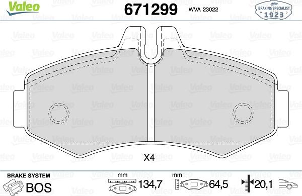 Valeo 671299 - Bremžu uzliku kompl., Disku bremzes www.autospares.lv