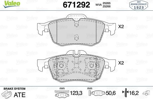 Valeo 671292 - Brake Pad Set, disc brake www.autospares.lv