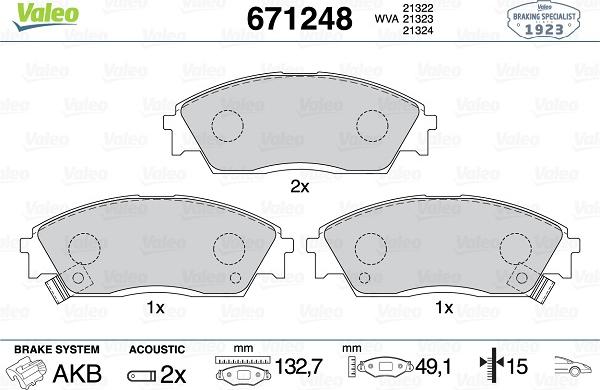 Valeo 671248 - Brake Pad Set, disc brake www.autospares.lv